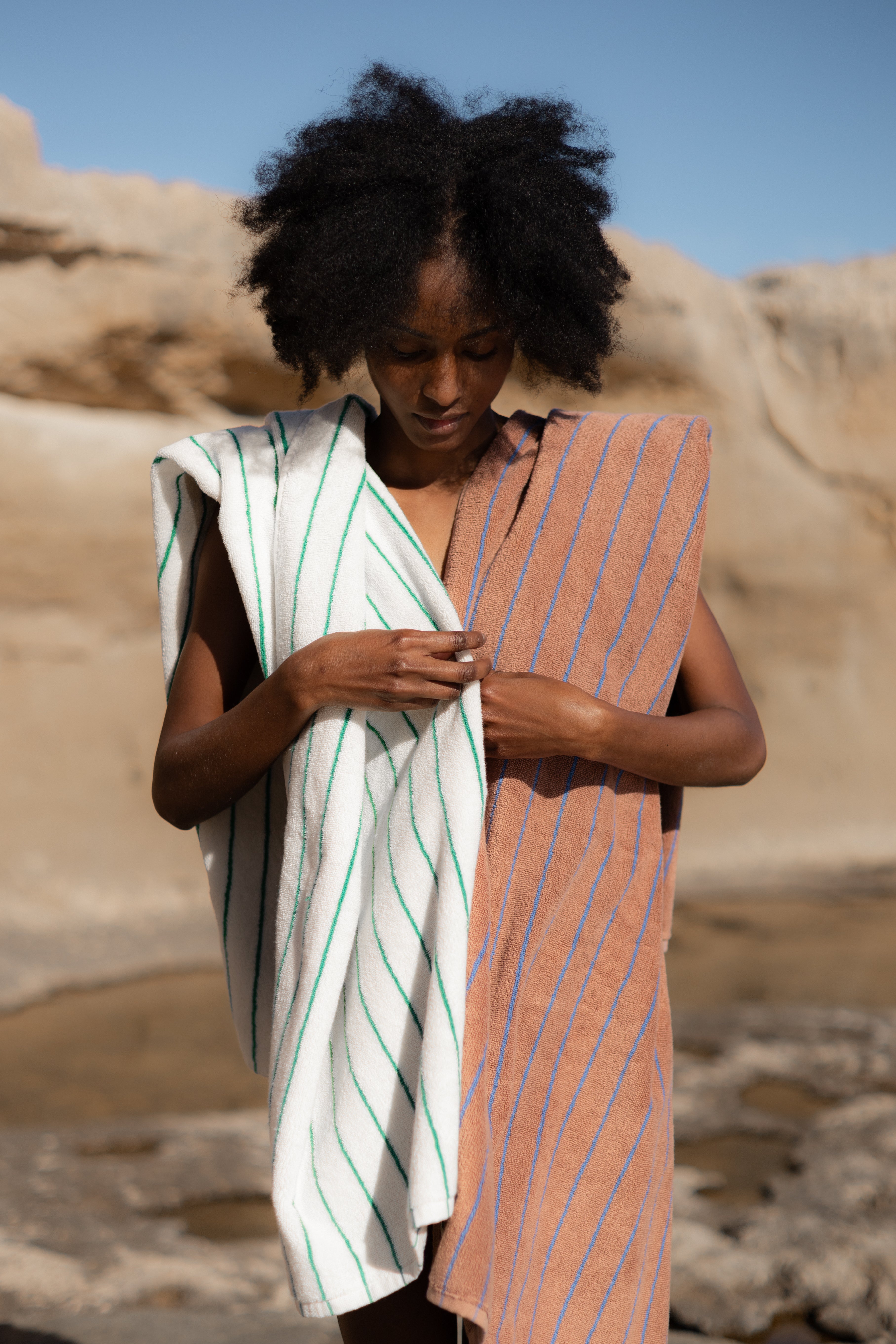 Naram Towels, pure white & grass