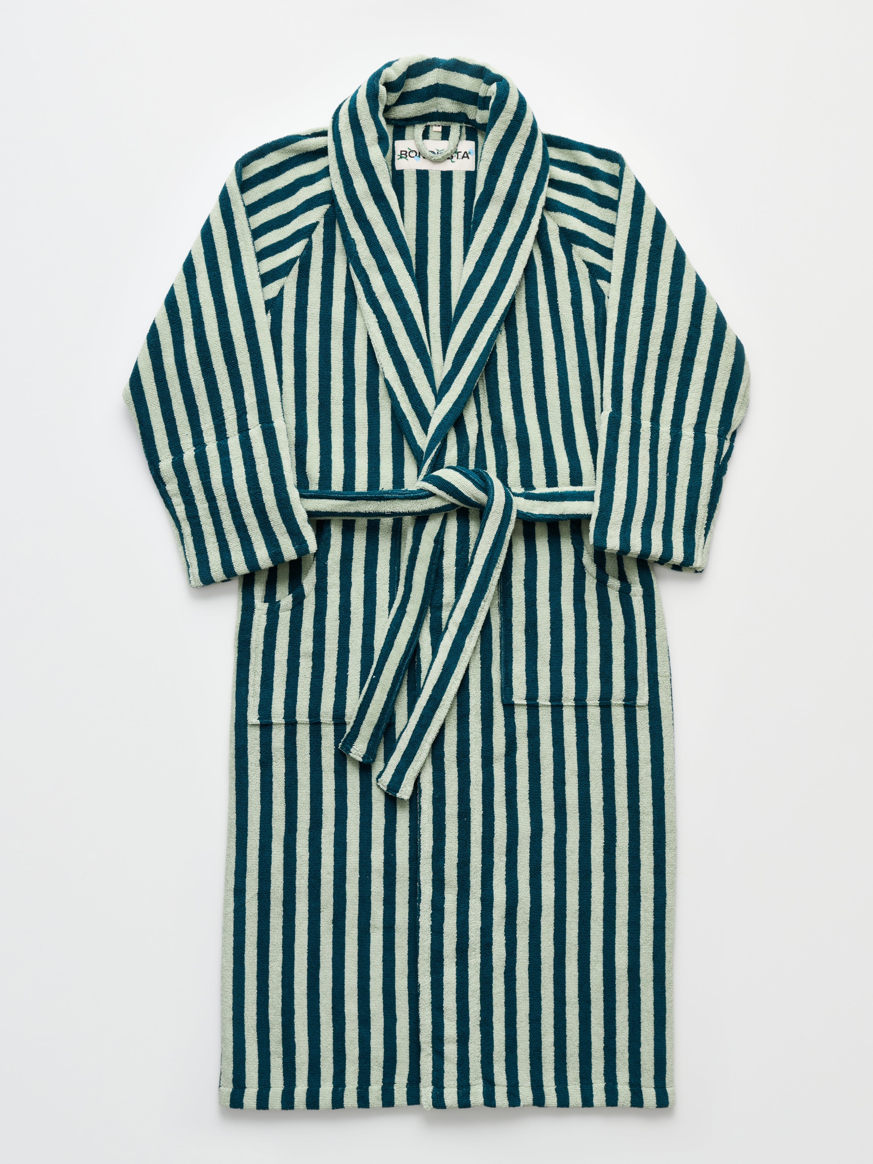 Naram Bathrobe, sea foam & deep teal
