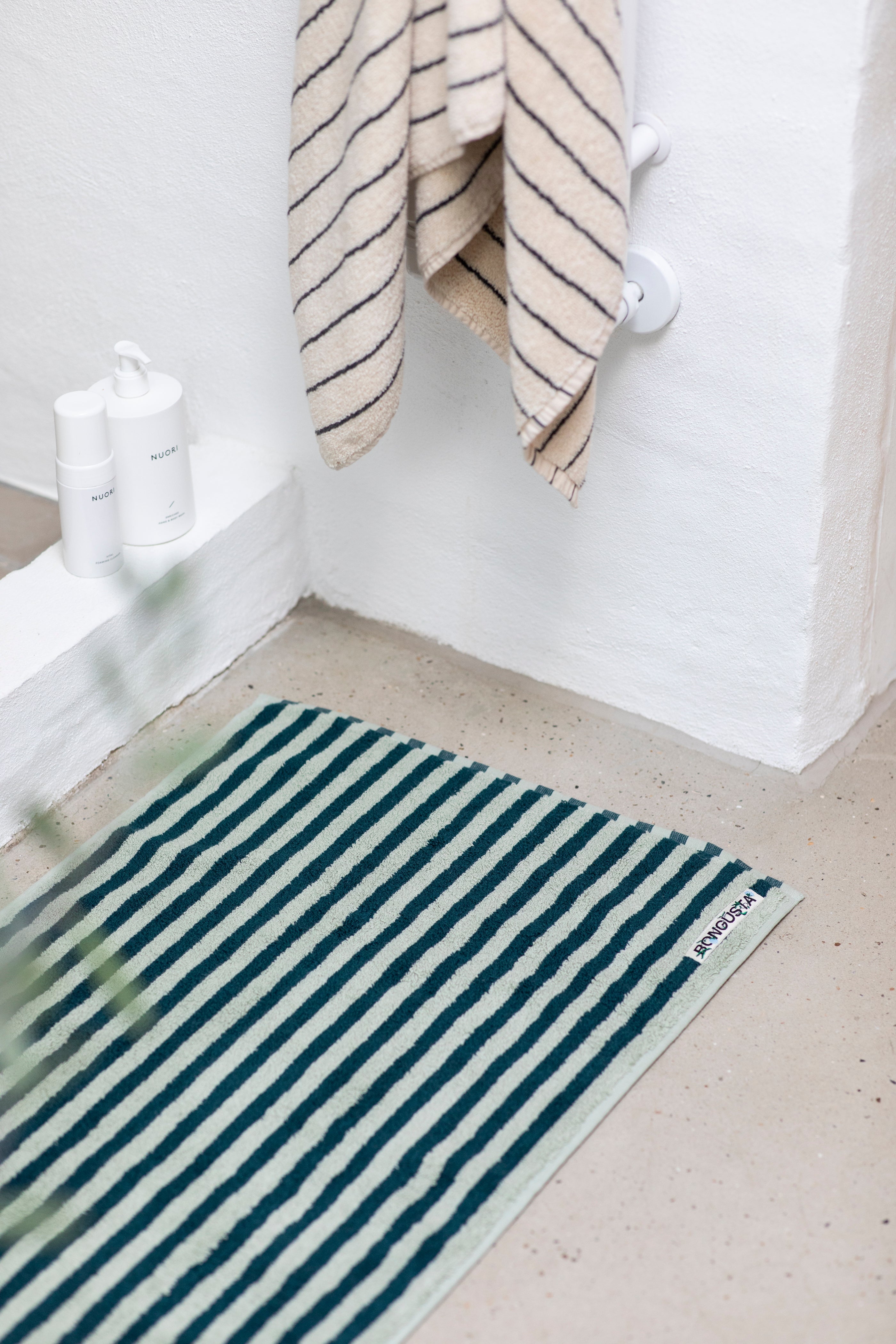 Naram Bath Mat, sea foam & deep teal