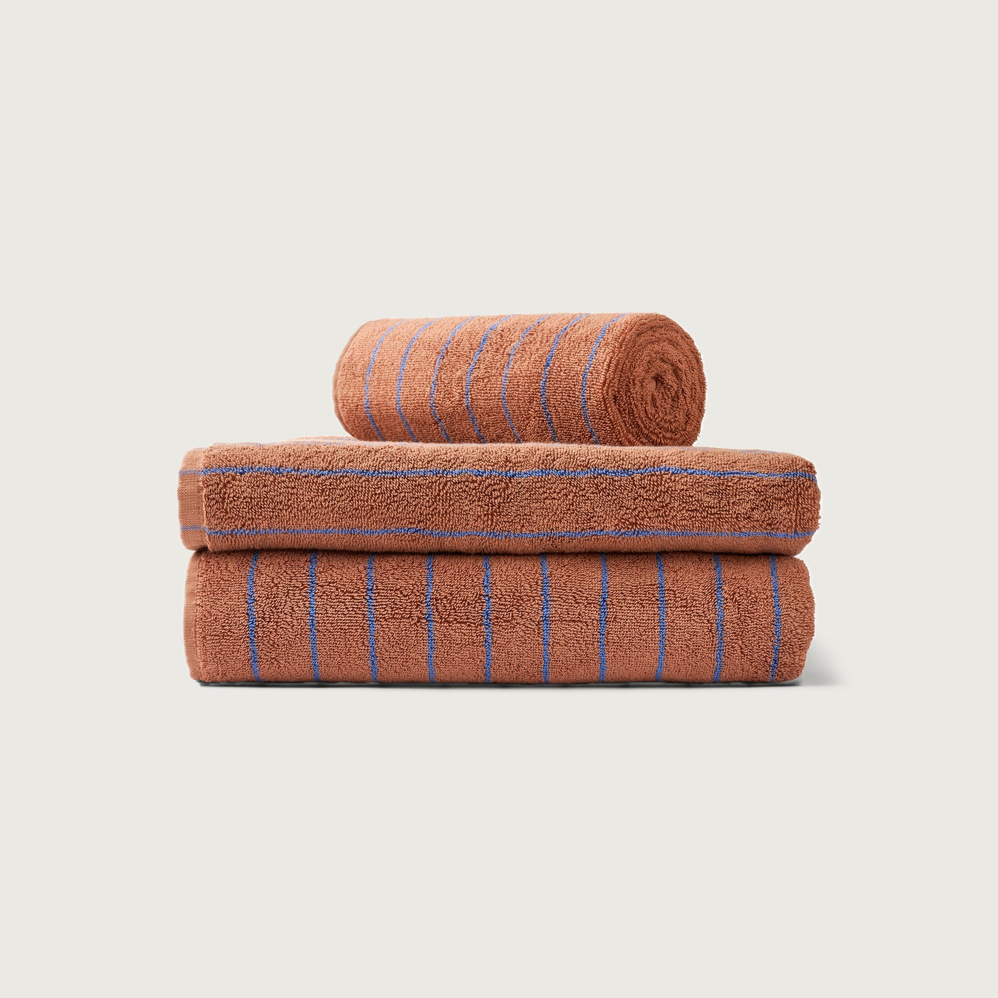 Naram Towels, camel & ultramarine