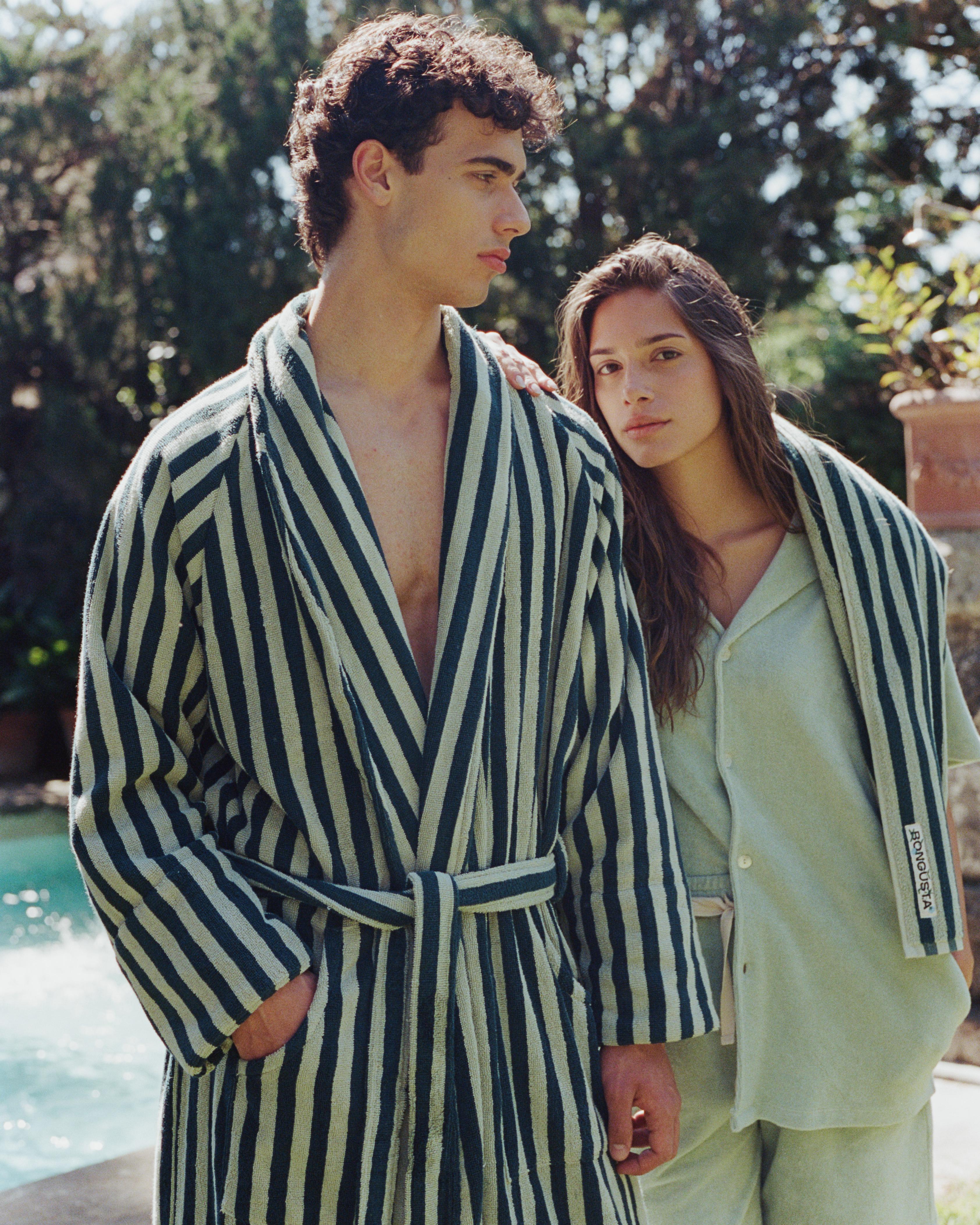 Naram Bathrobe, sea foam & deep teal