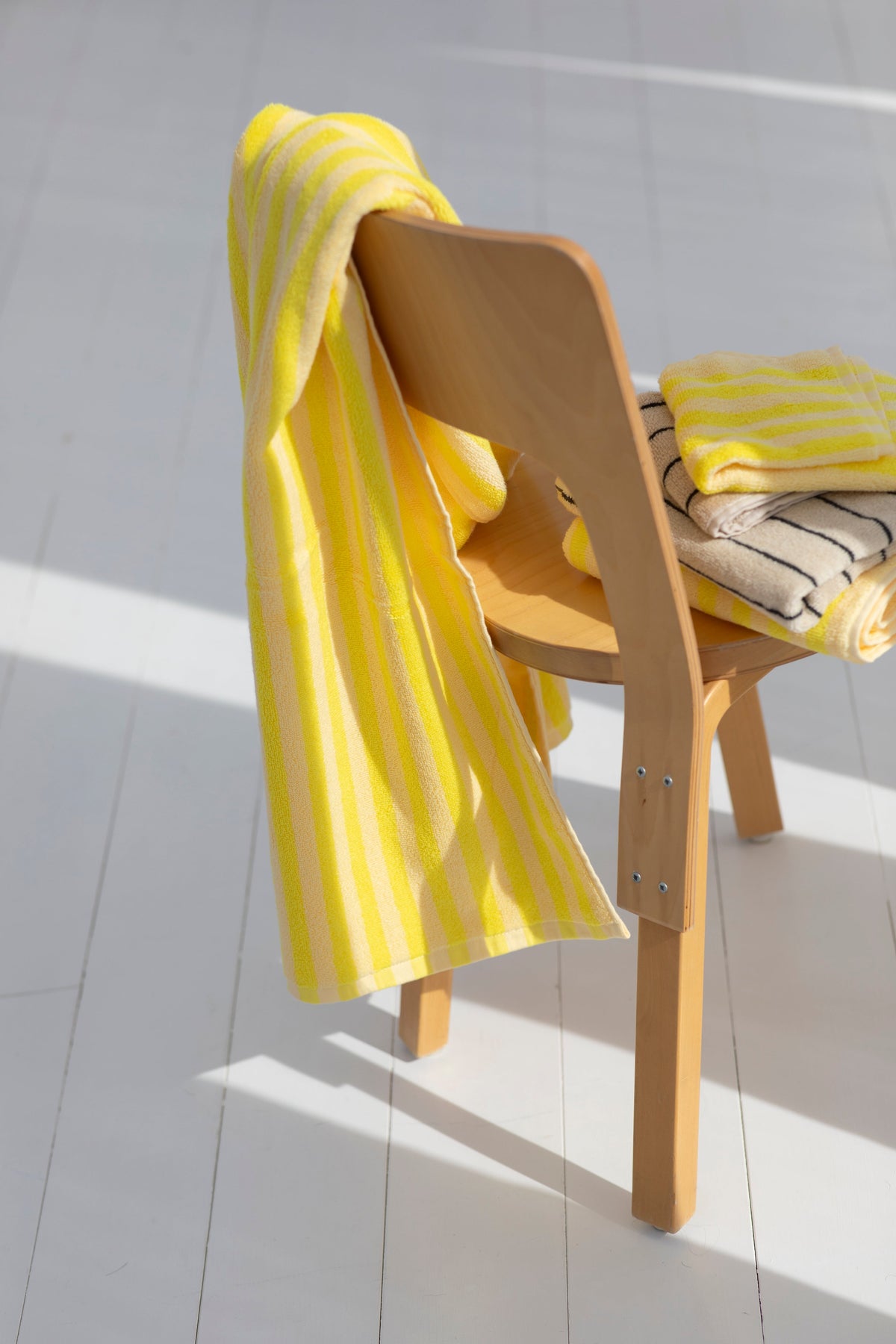 Naram Towels, pristine & neon yellow